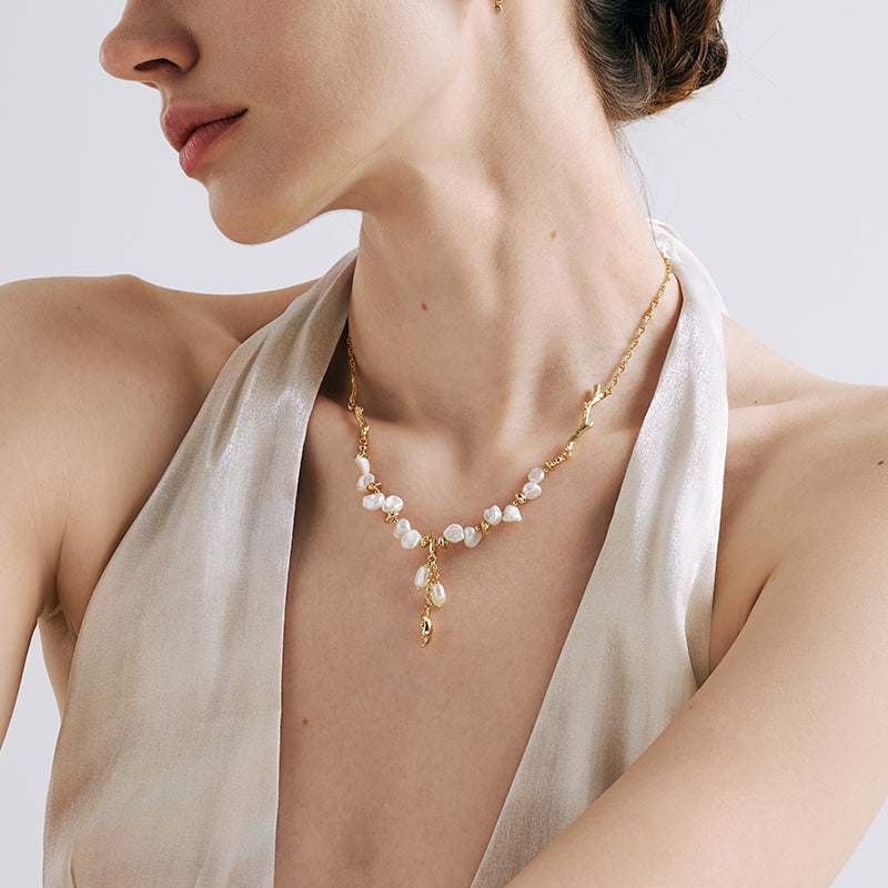 Floriography Keshi Pearl Branch Necklace