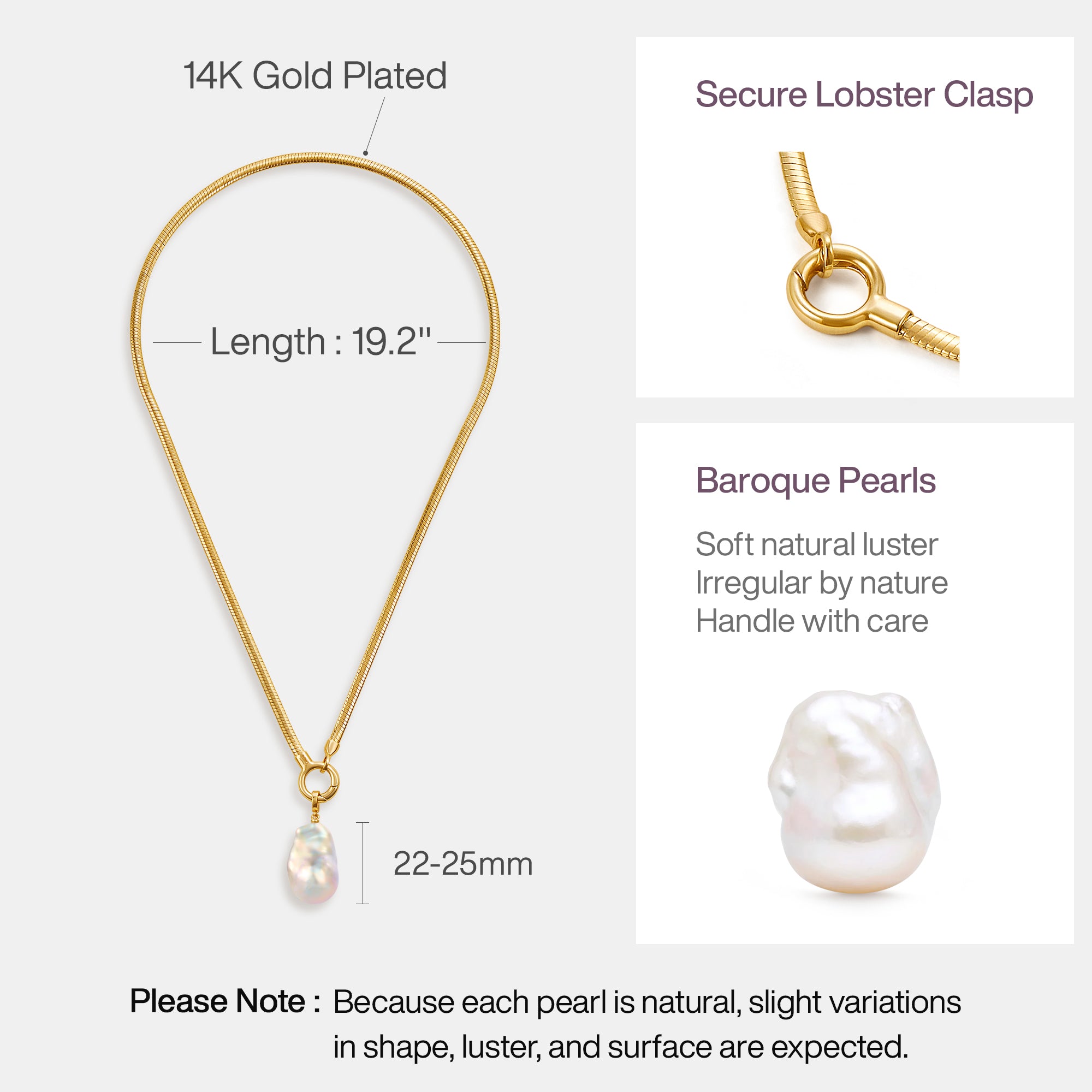 Large Baroque Pearl Pendant Necklace With Gold OT Chain