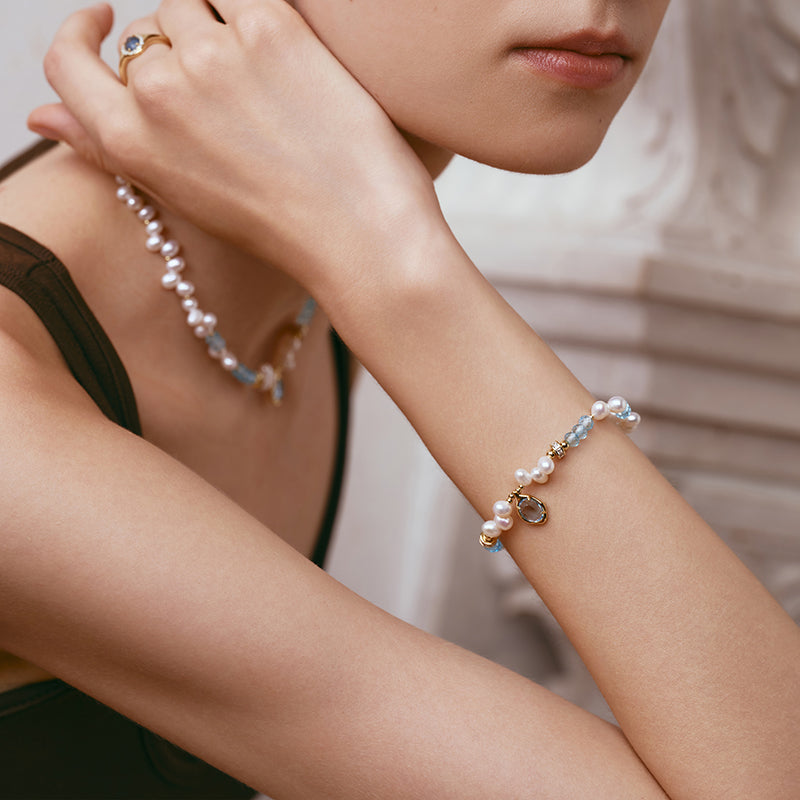 Raw Blue Topaz Pearl Bracelets