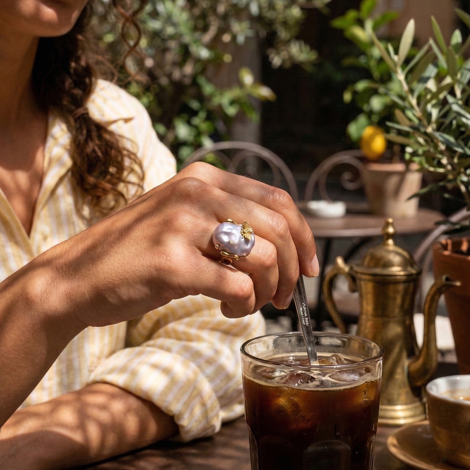 Lavender Baroque Pearl Bee Open Ring
