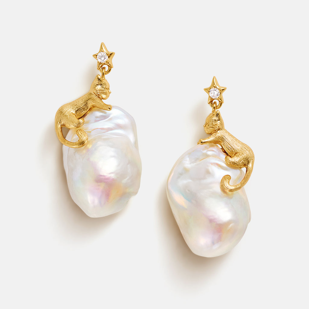 Cat Baroque Pearl Earrings