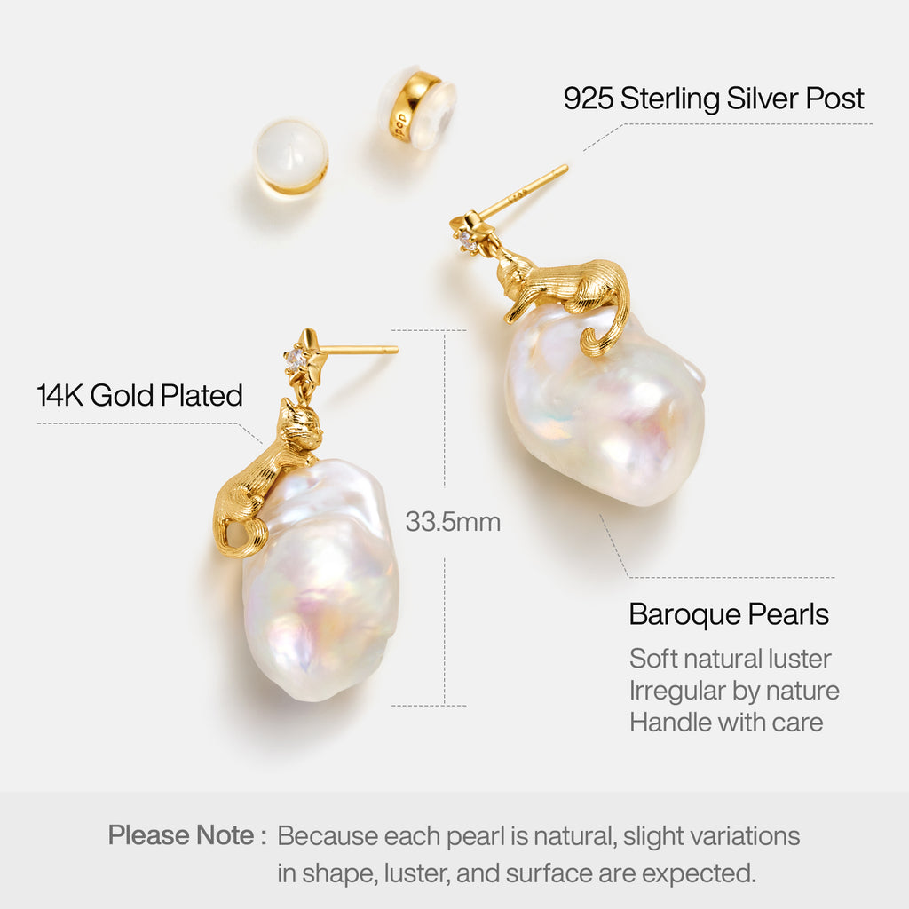 Cat Baroque Pearl Earrings