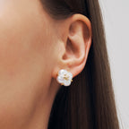 Lucky Clover Pearl Stud Earrings