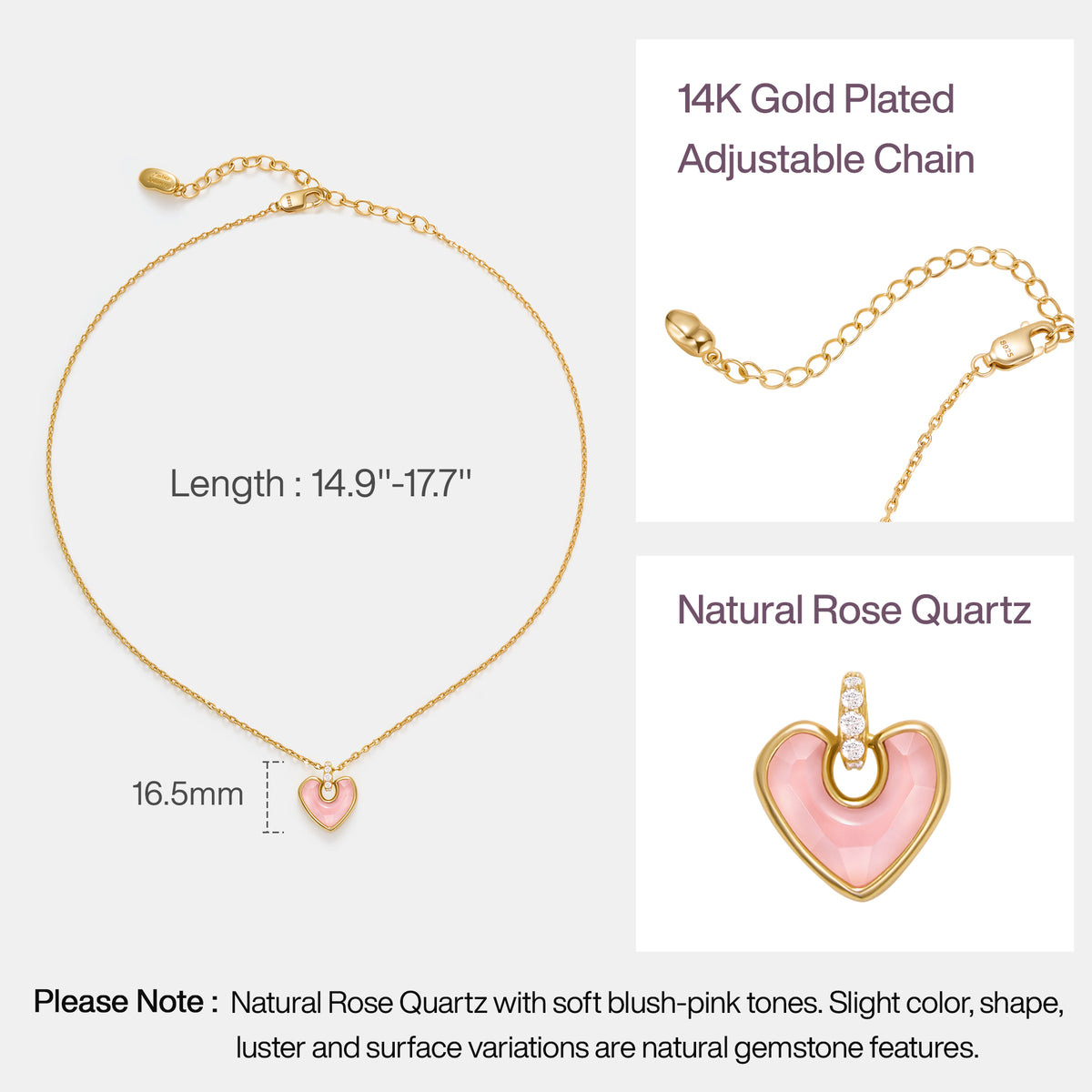 Blush Heart Rose Quartz Necklace