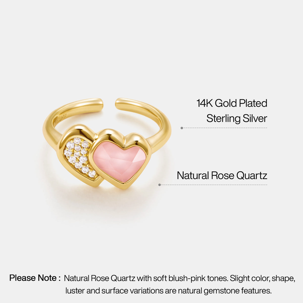 Blush Heart Rose Quartz Open Ring