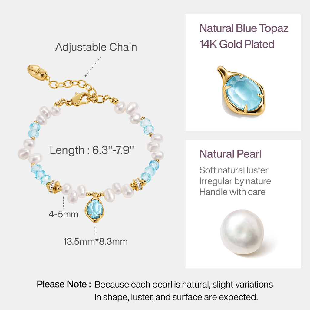 Raw Blue Topaz Pearl Bracelets