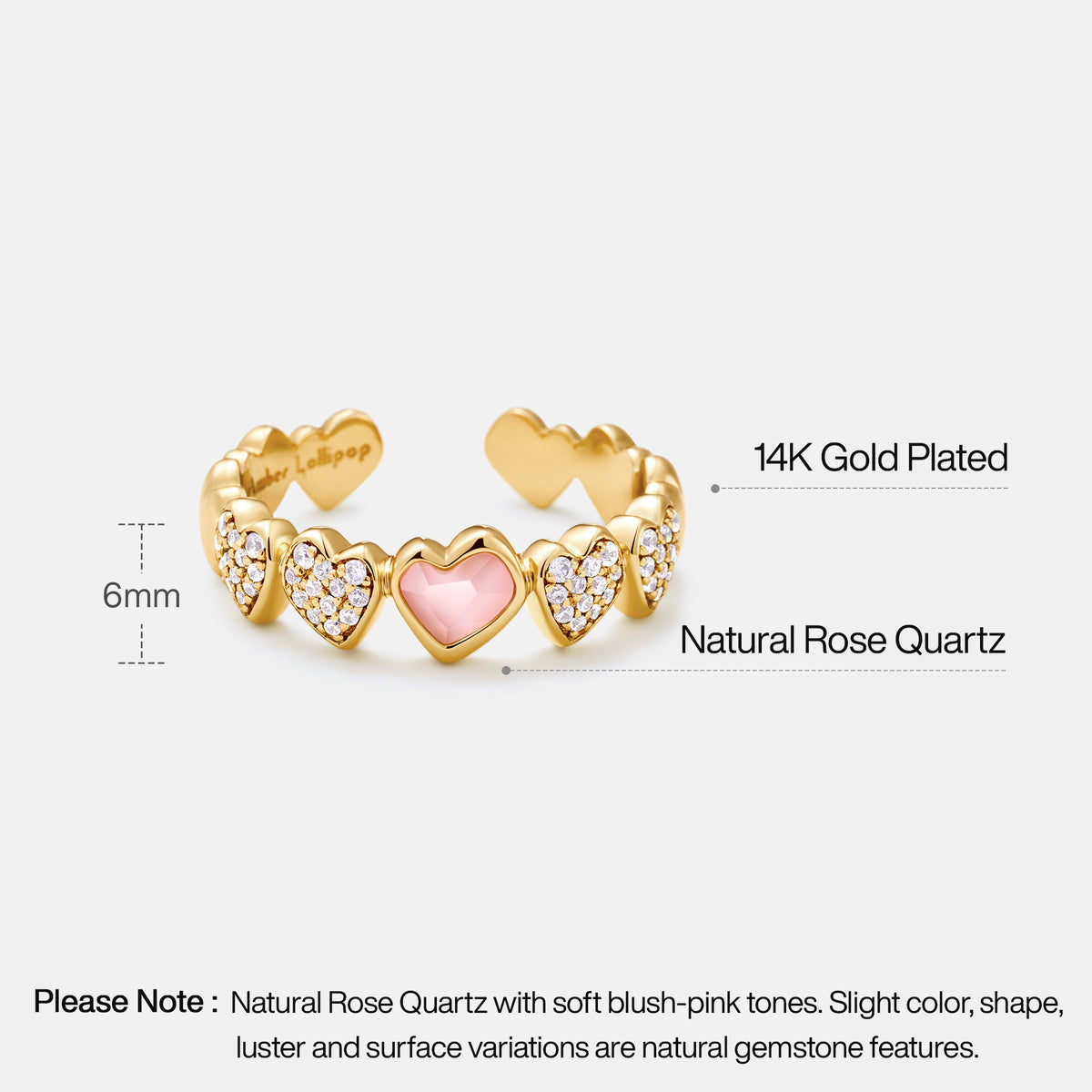 Blush Heart Rose Quartz Open Ring