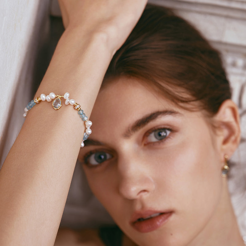 Raw Blue Topaz Pearl Bracelets