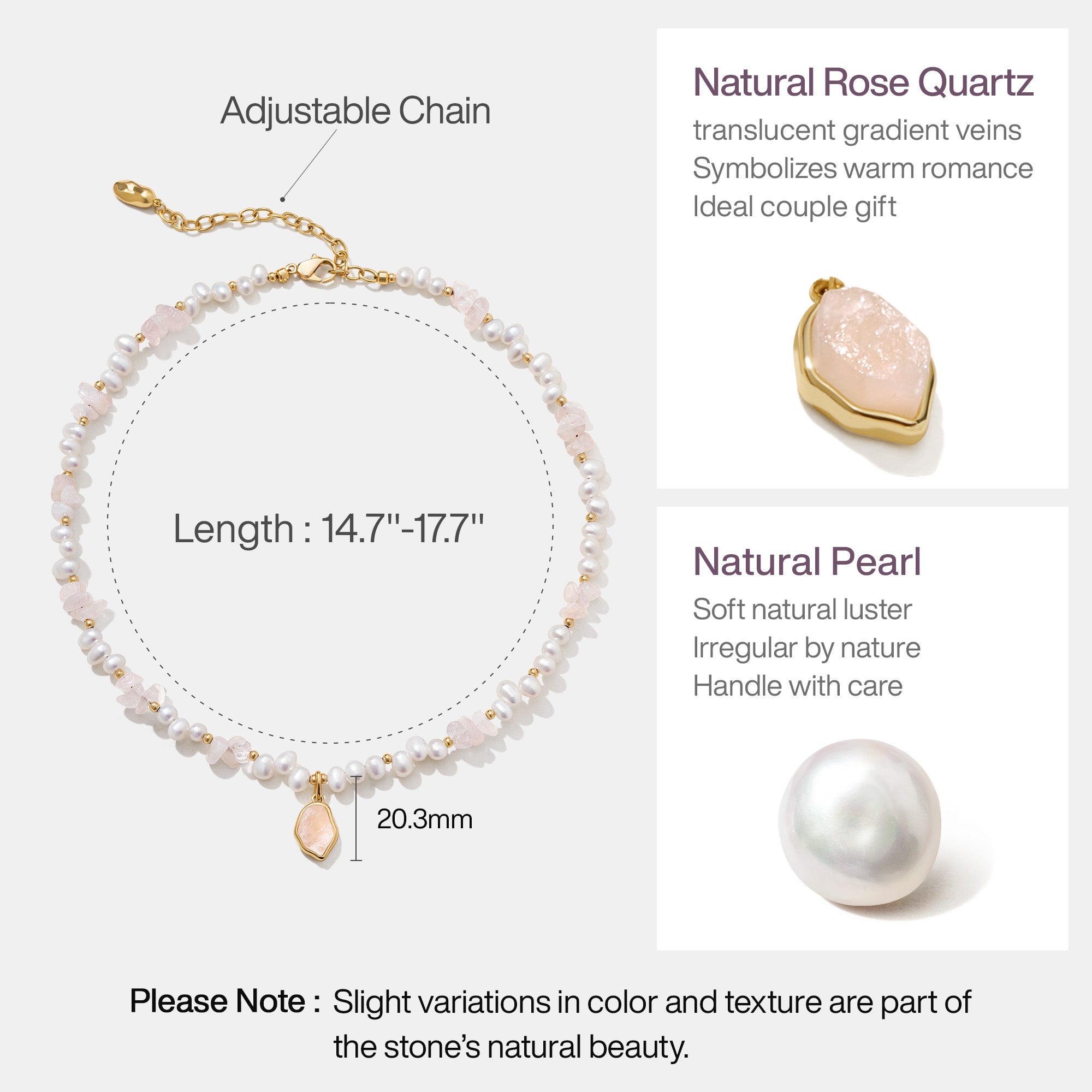 Raw Rose Quartz Pearl Necklace