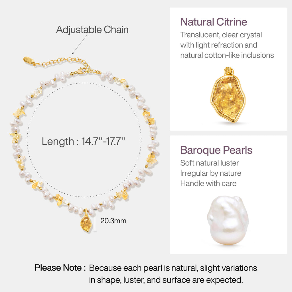 Raw Citrine Pearl Necklace