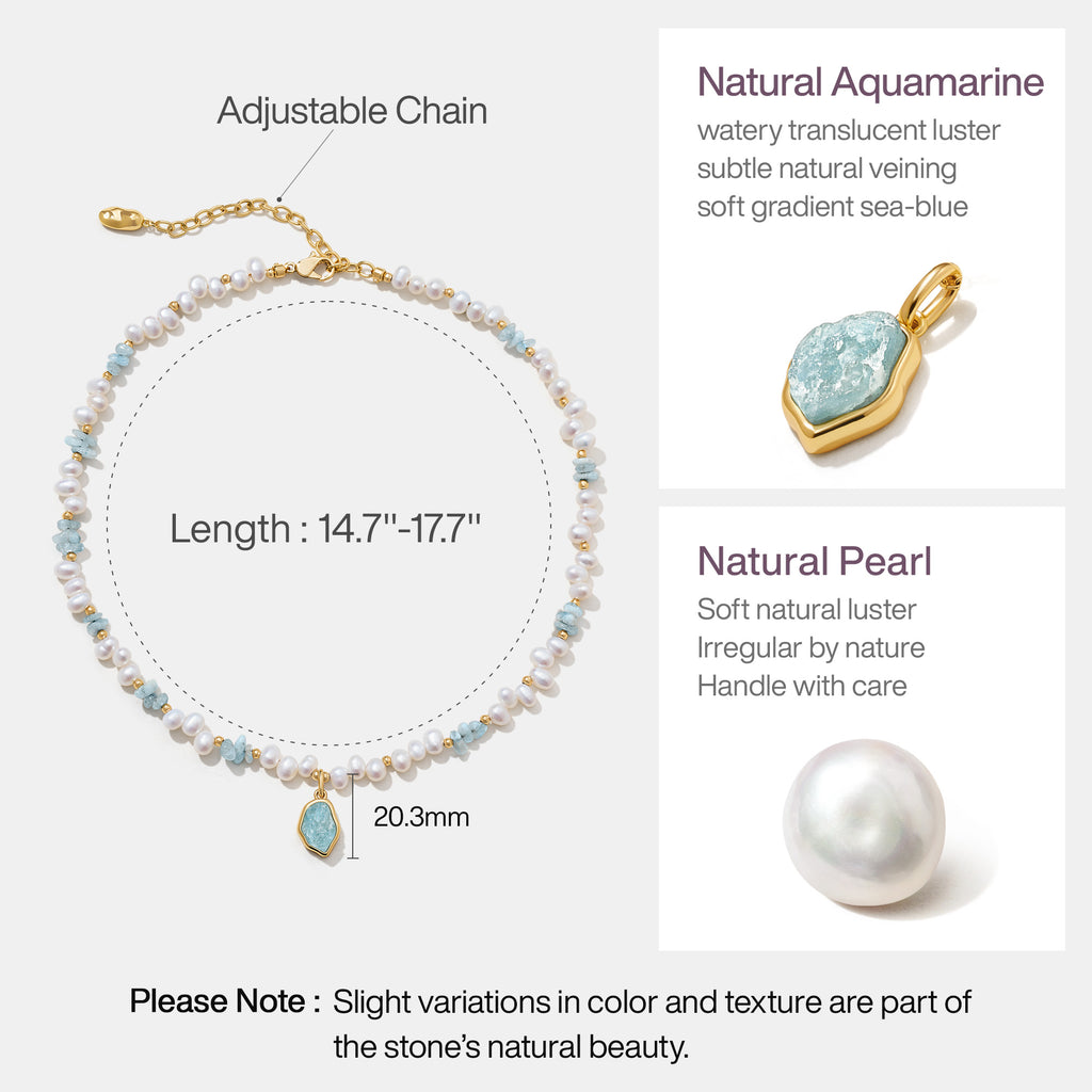 Raw Aquamarine Pearl Necklace