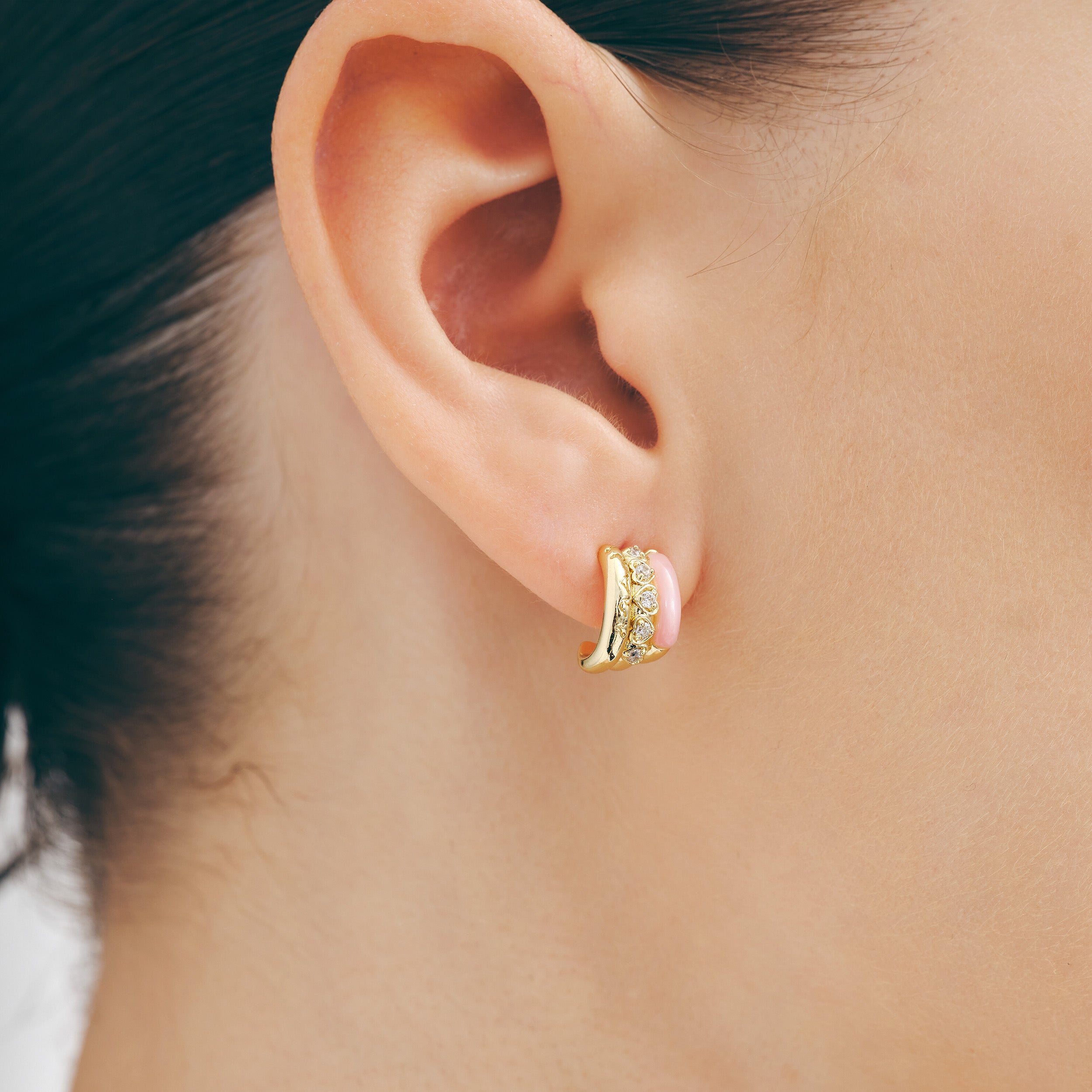 Pink Mother of Pearl C Hoop Earrings