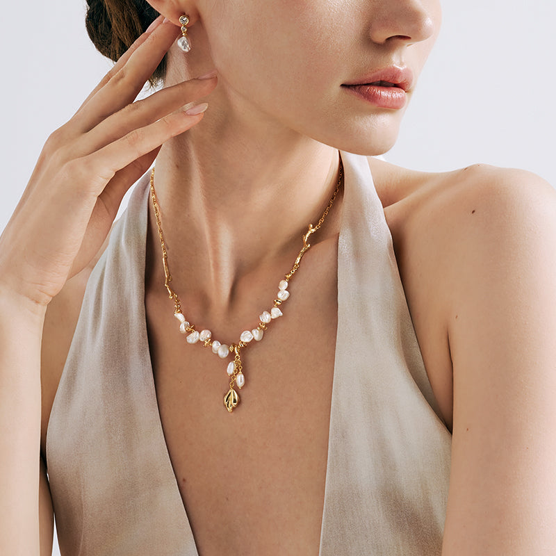 Floriography Keshi Pearl Branch Necklace