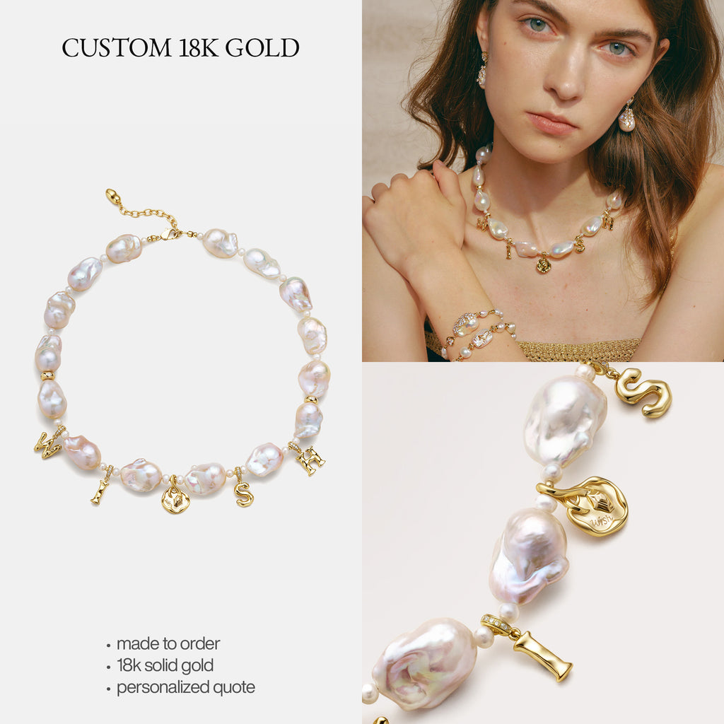 Custom 18K Solid Gold Pearl Jewelry