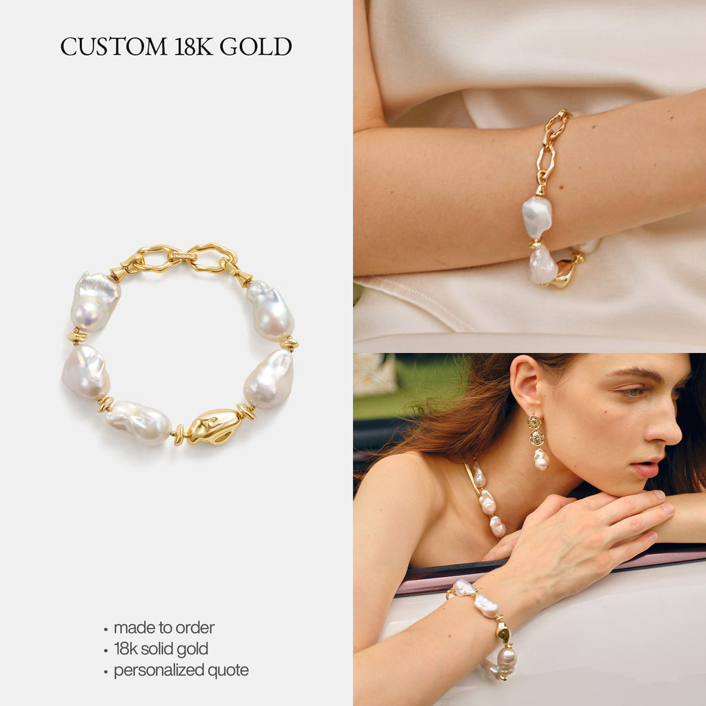 Custom 18K Solid Gold Pearl Jewelry