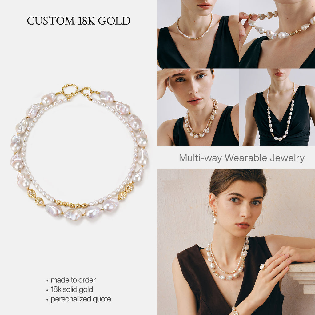 Custom 18K Solid Gold Pearl Jewelry