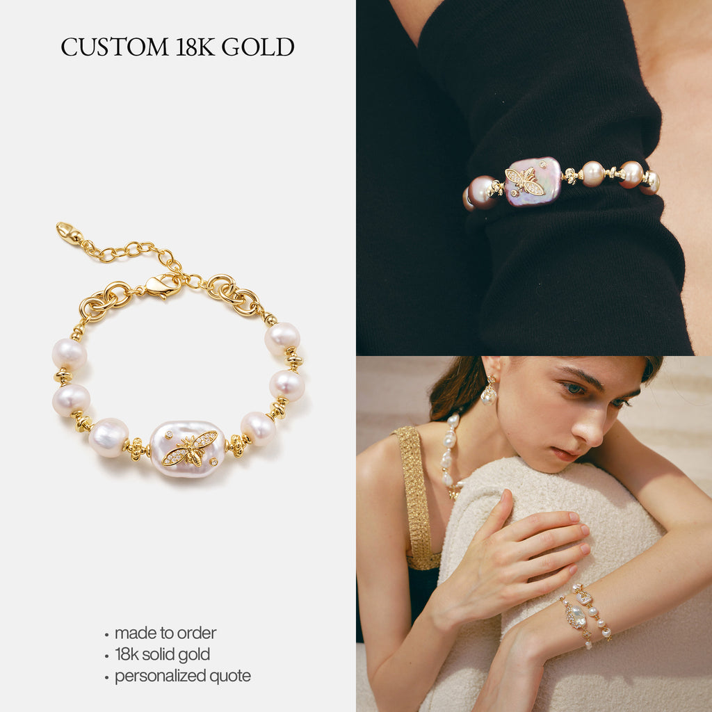 Custom 18K Solid Gold Pearl Jewelry
