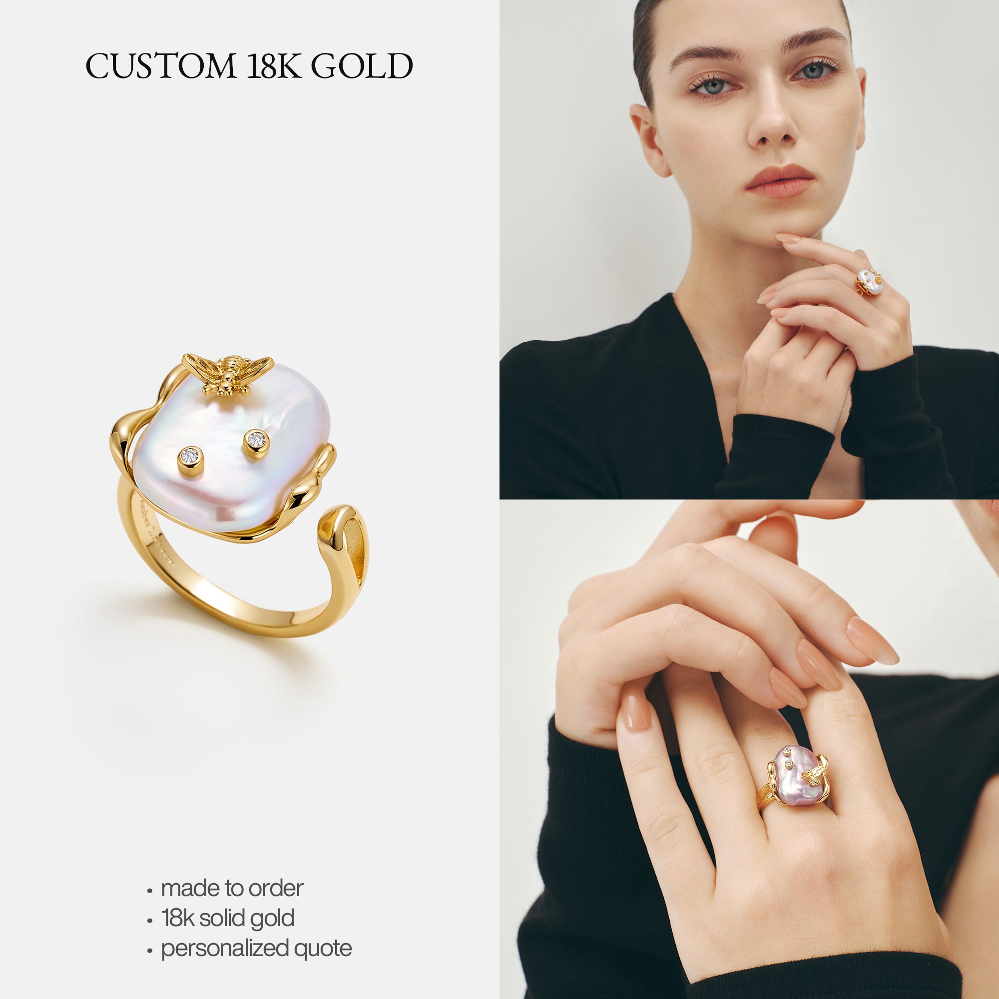 Custom 18K Solid Gold Pearl Jewelry