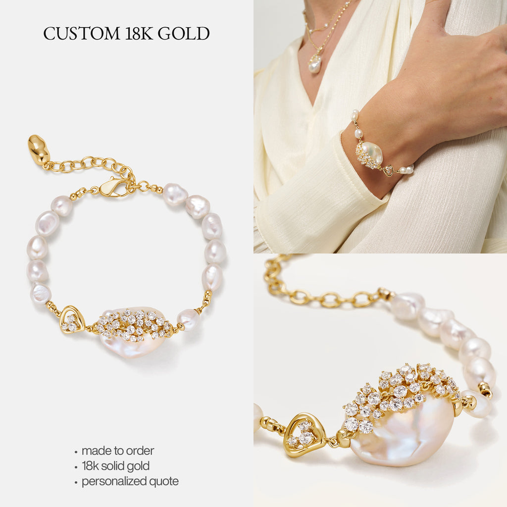Custom 18K Solid Gold Pearl Jewelry