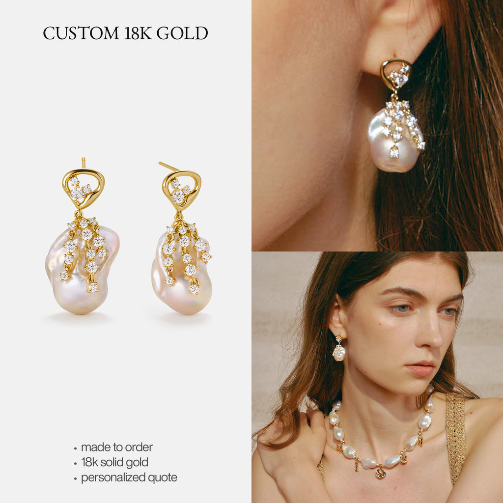 Custom 18K Solid Gold Pearl Jewelry