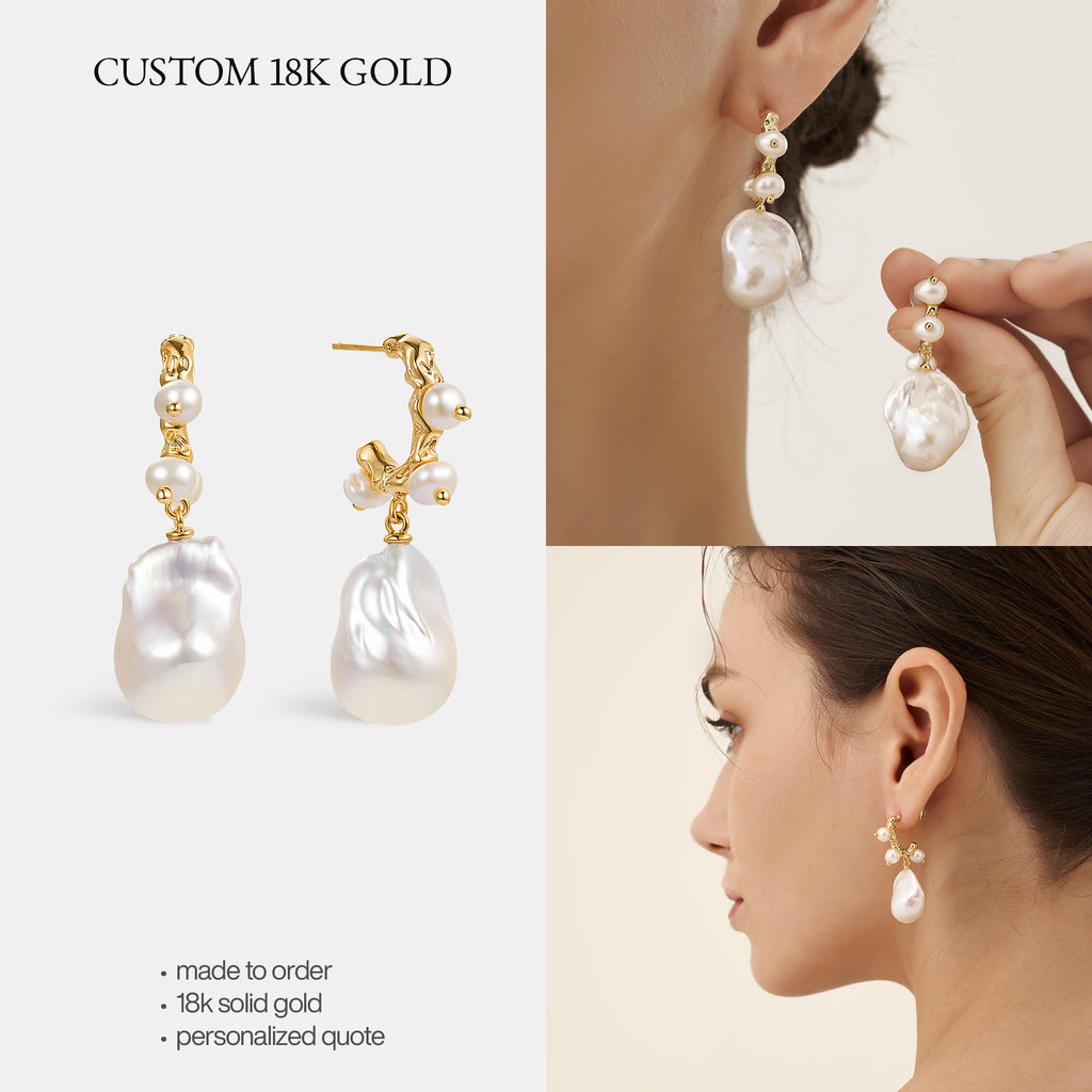 Custom 18K Solid Gold Pearl Jewelry