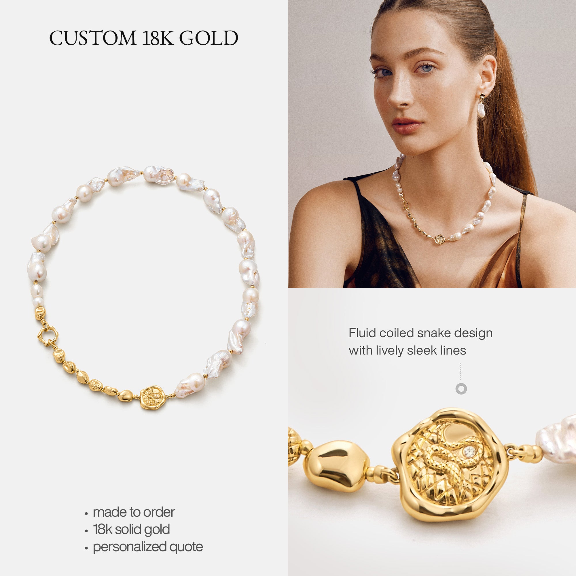 Custom 18K Solid Gold Pearl Jewelry