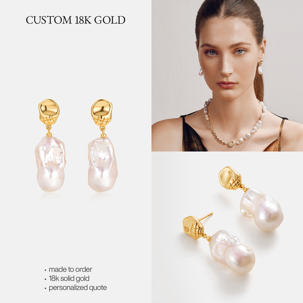 Custom 18K Solid Gold Pearl Jewelry