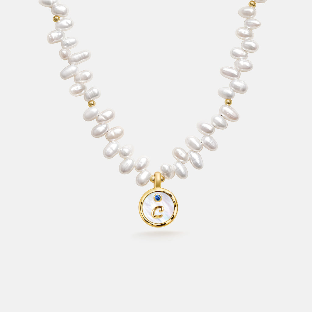 Signet Initial Pearl Necklace
