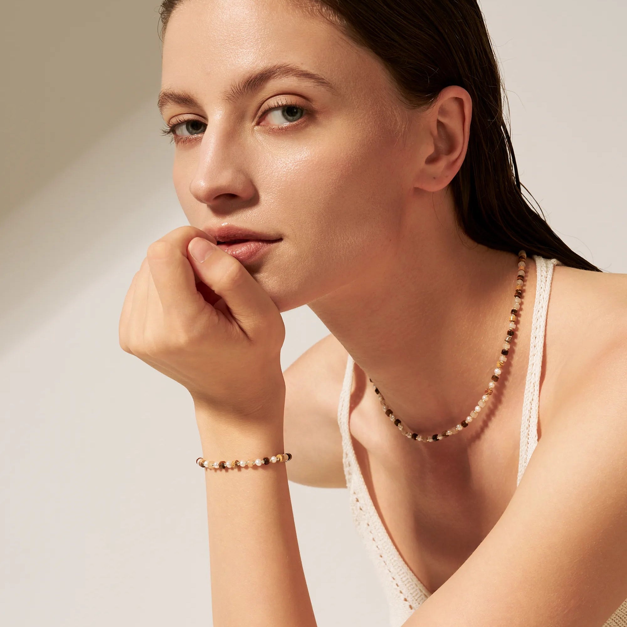 Tiger's Eye Beaded Pearl Bracelet