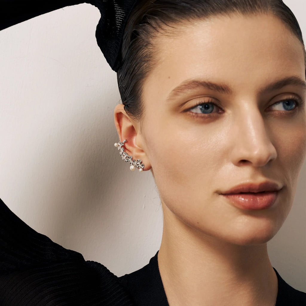 Silver Ginkgo Leaves Pearl Earrings