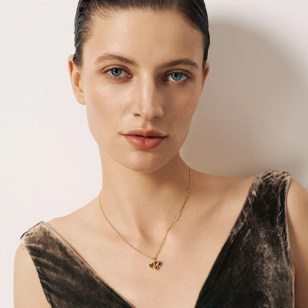 Gold Ginkgo Leaves Tiger's Eye Necklace