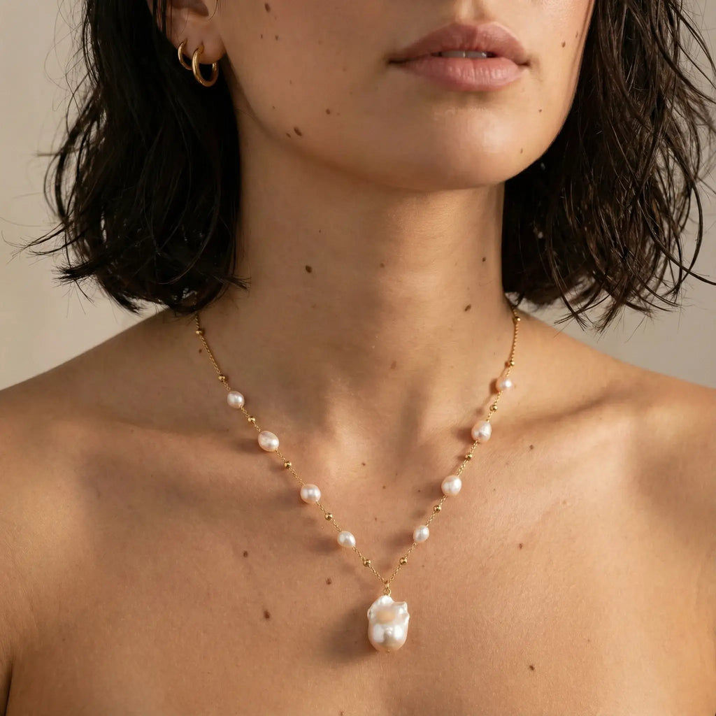 Gypsophila White Baroque Pearl Necklace