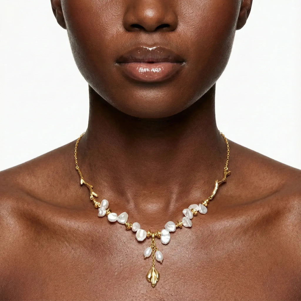 Floriography Keshi Pearl Branch Necklace
