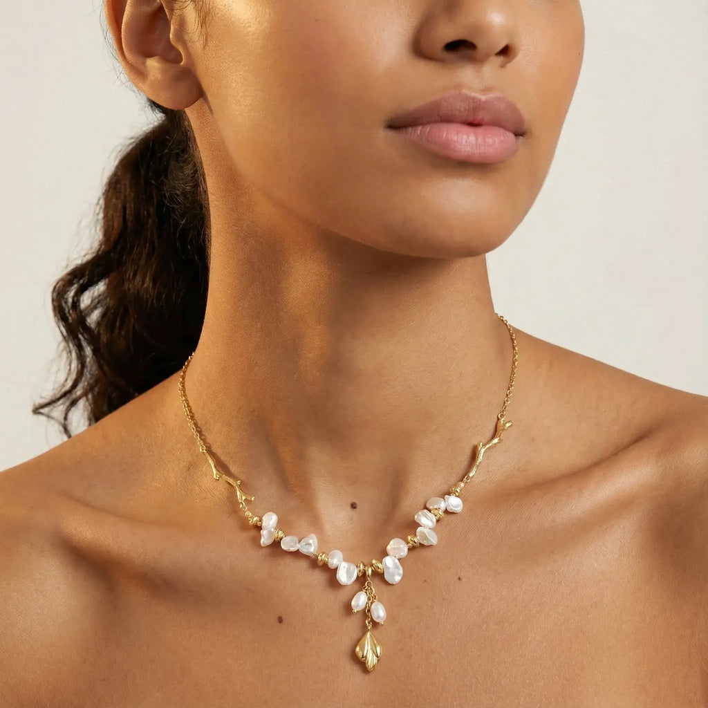 Floriography Keshi Pearl Branch Necklace