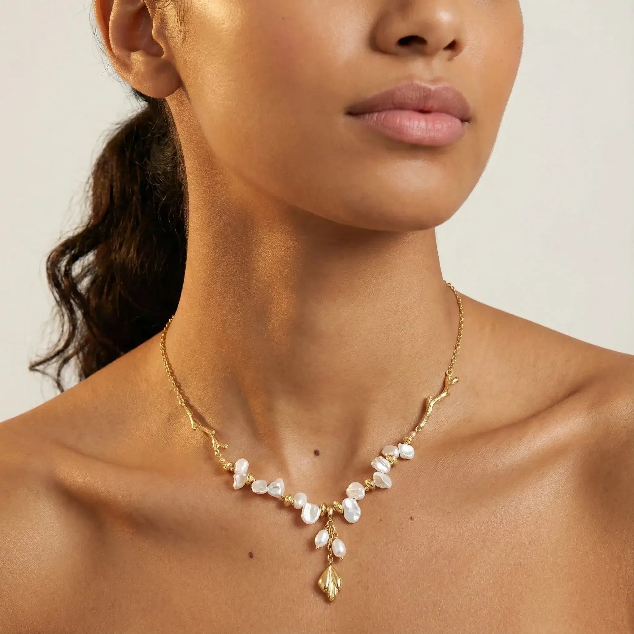 Floriography Keshi Pearl Branch Necklace