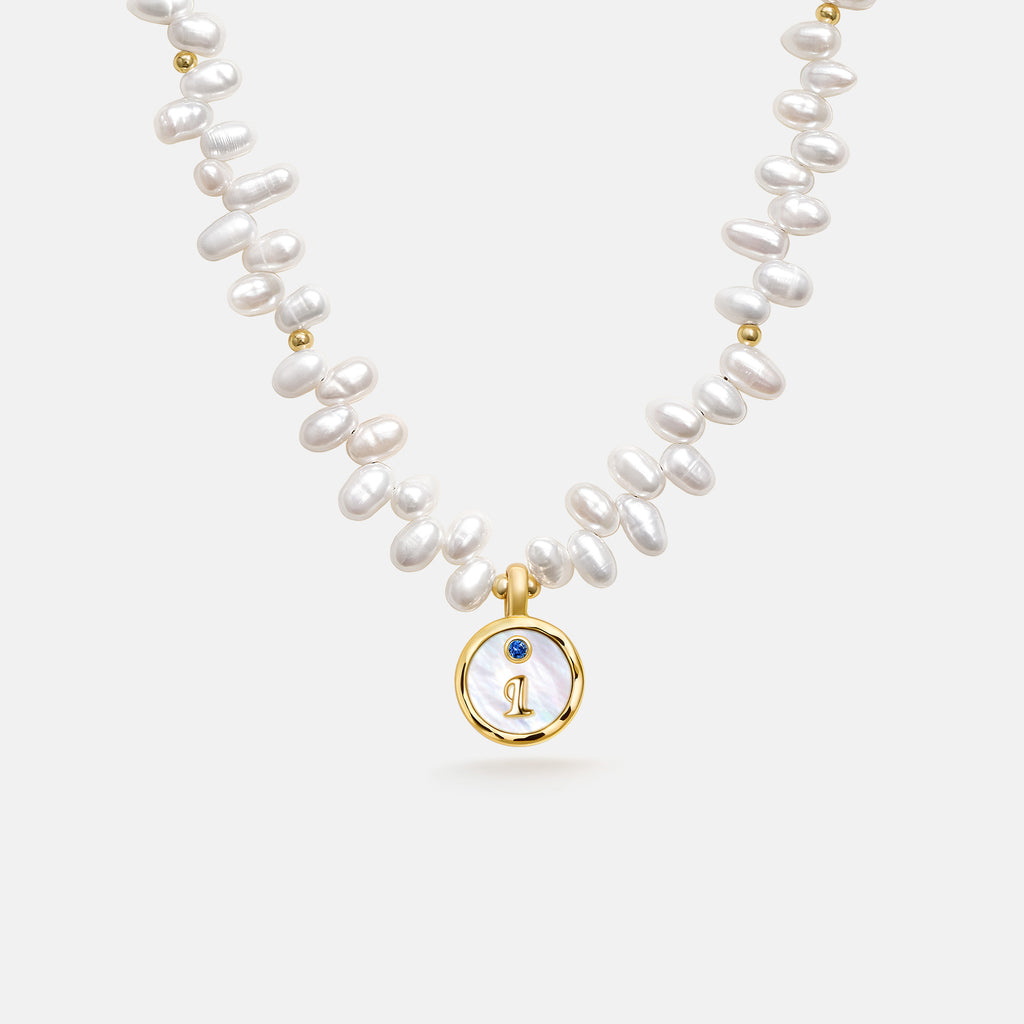 Signet Initial Pearl Necklace