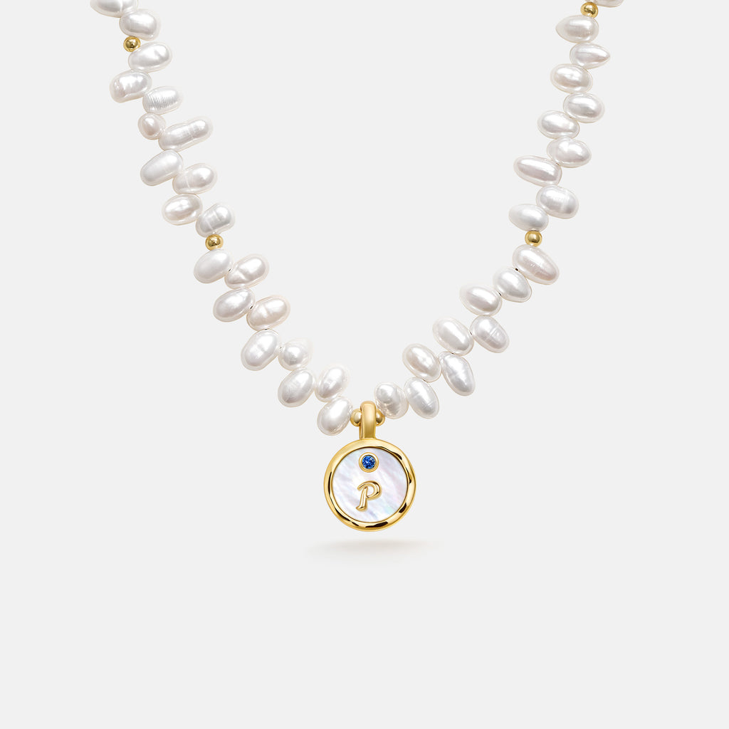 Signet Initial Pearl Necklace