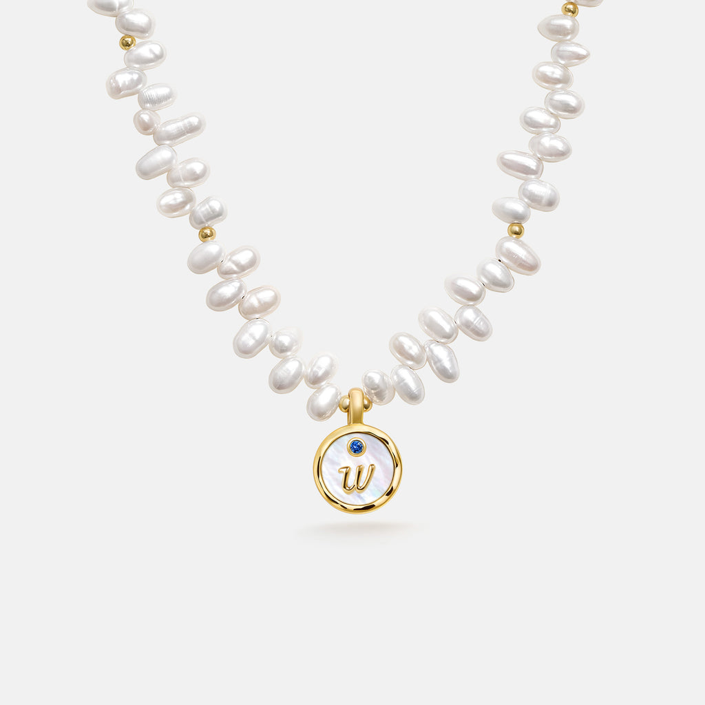 Signet Initial Pearl Necklace