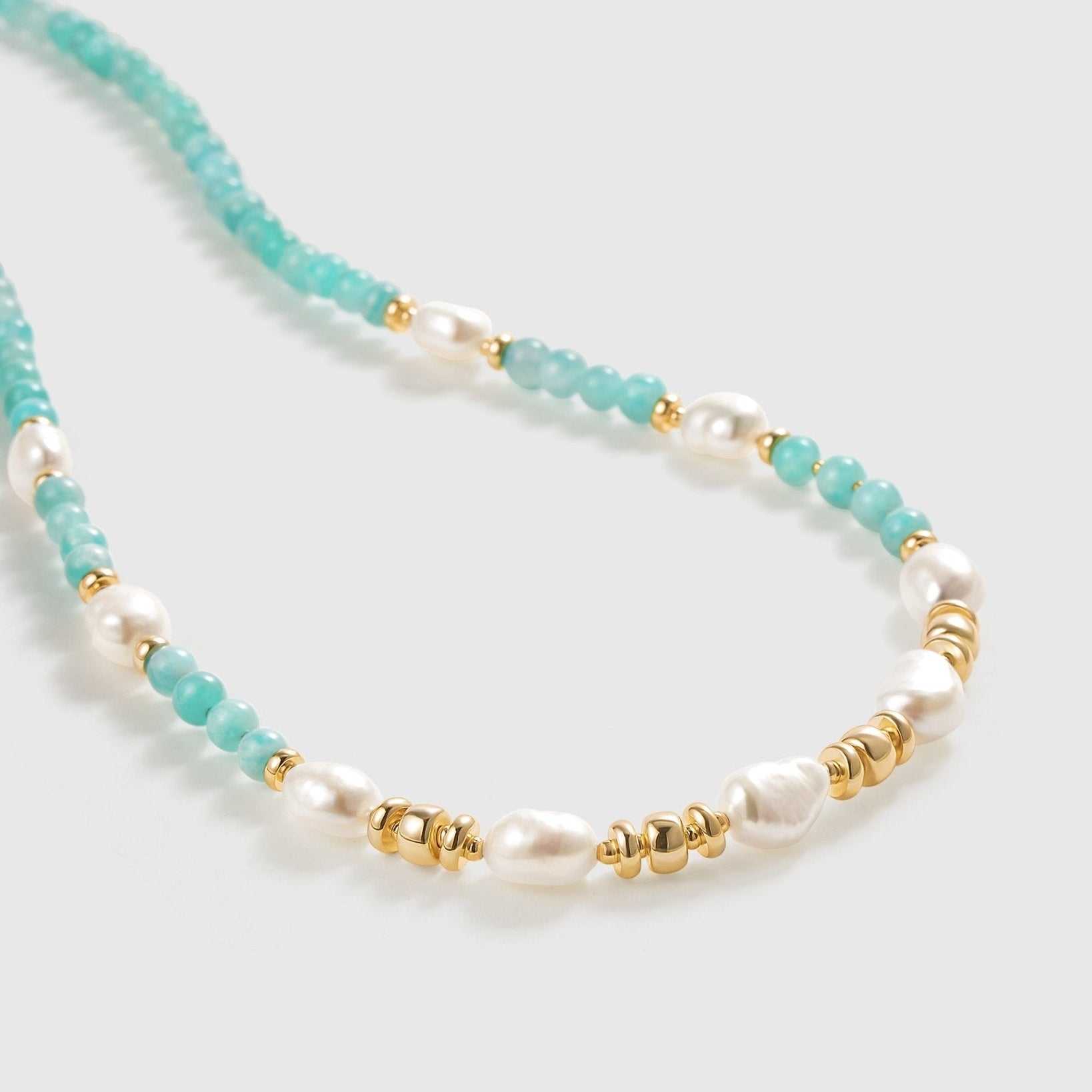 Amazonite Beaded Necklace With Pearl - Amber Lollipop