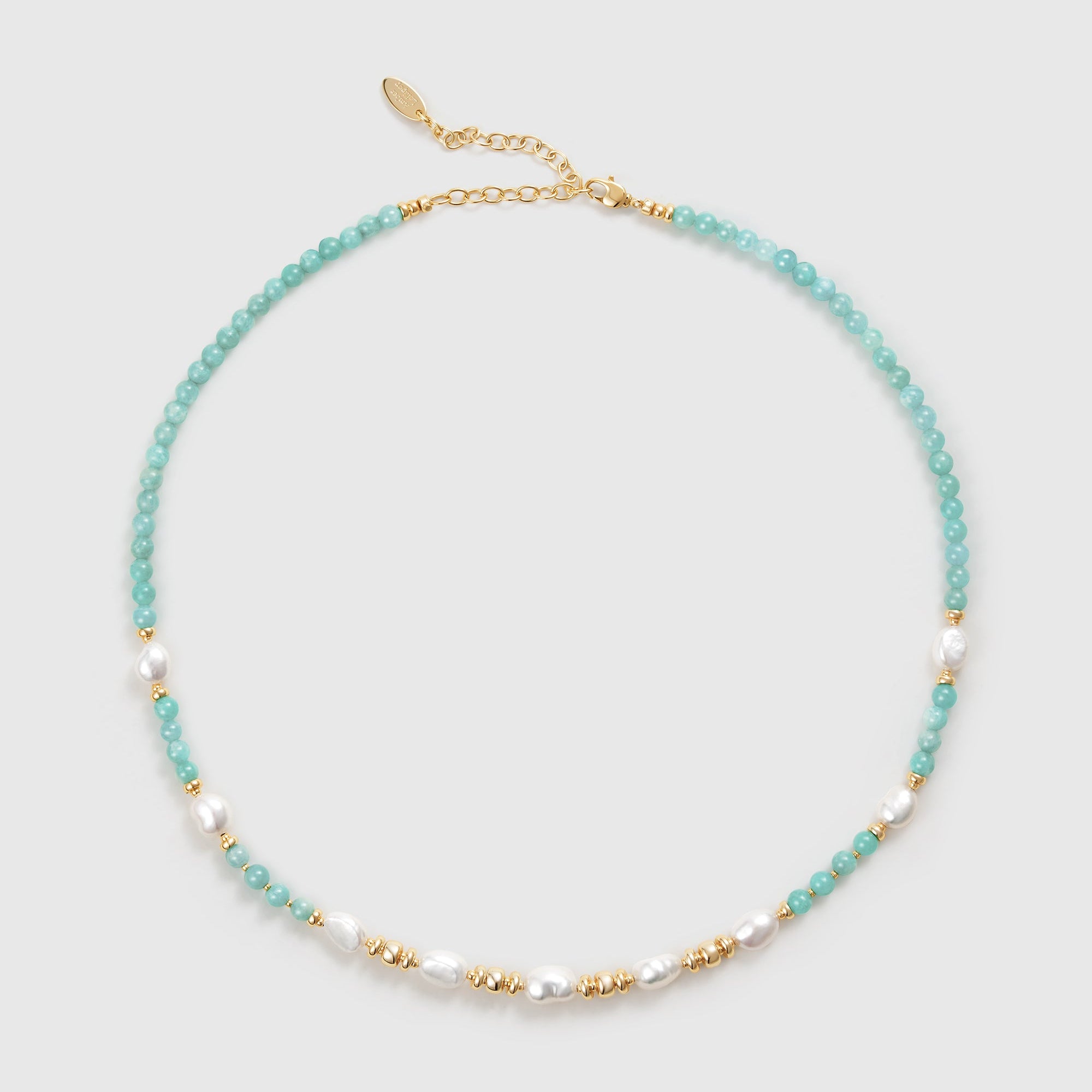 Amazonite Beaded Necklace With Pearl - Amber Lollipop