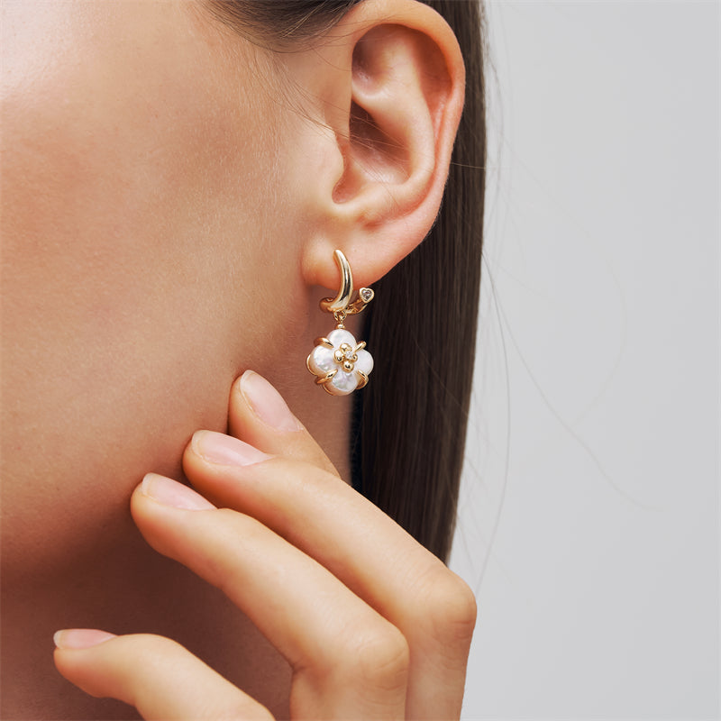 Lucky Clover Pearl Drop Earrings