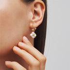 Lucky Clover Pearl Drop Earrings