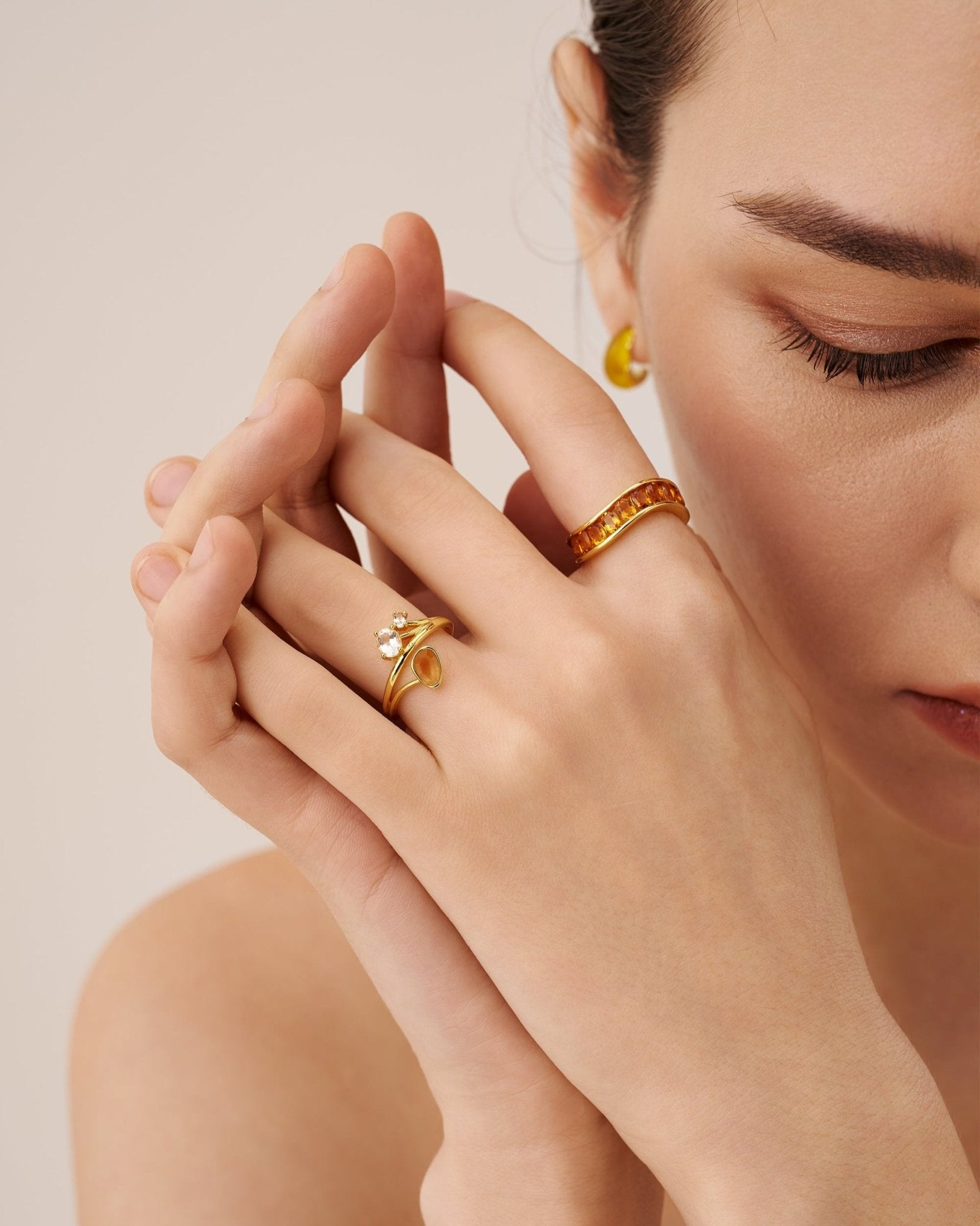 Banyu Floral Affair Citrine Open Ring - Amber lollipop