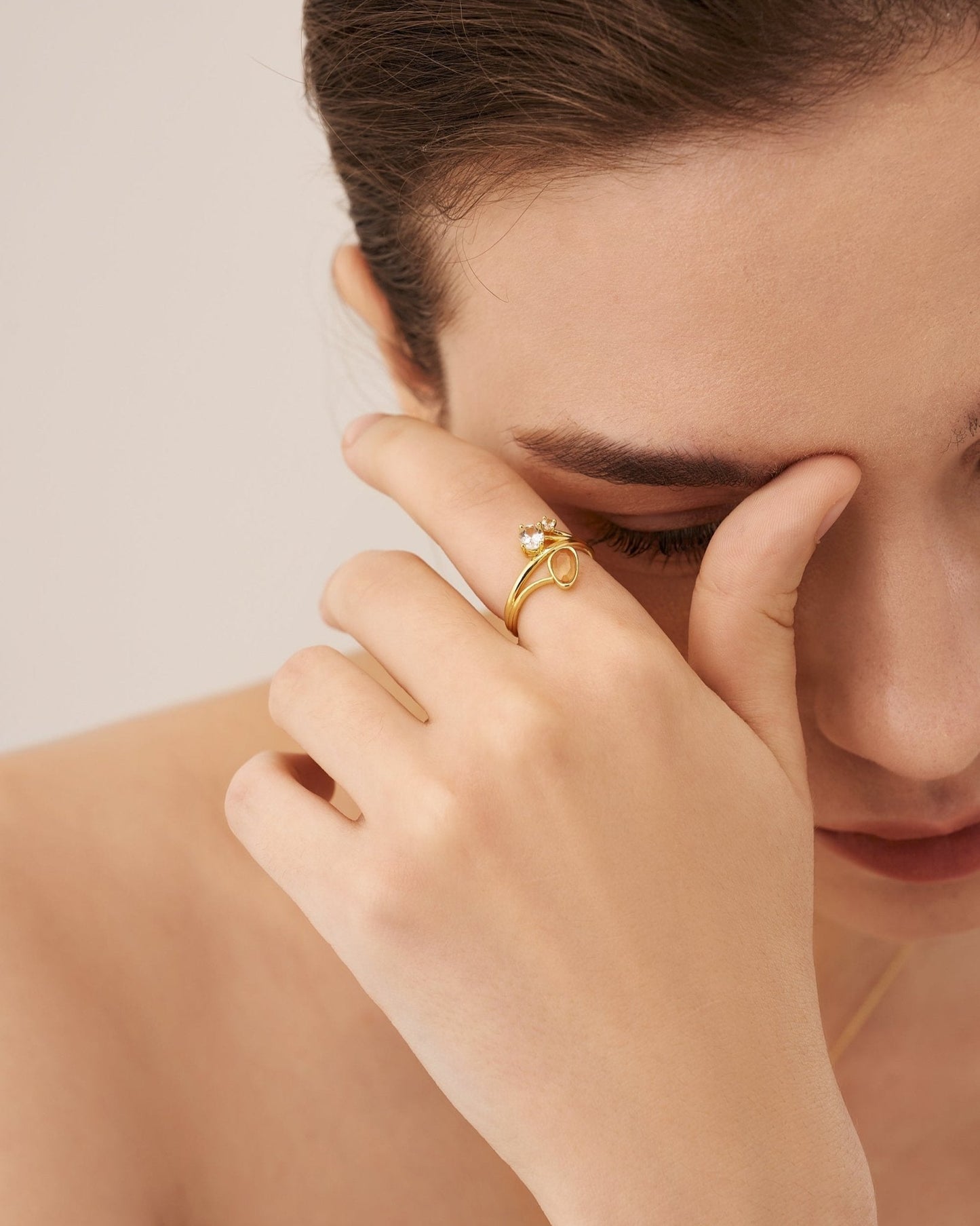 Banyu Floral Affair Citrine Open Ring - Amber lollipop