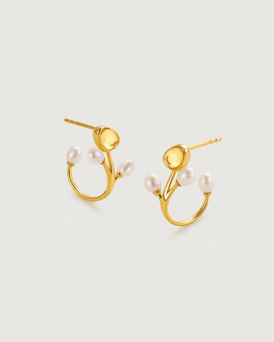 Banyu Floral Affair Citrine Pearl Earring - Amber lollipop