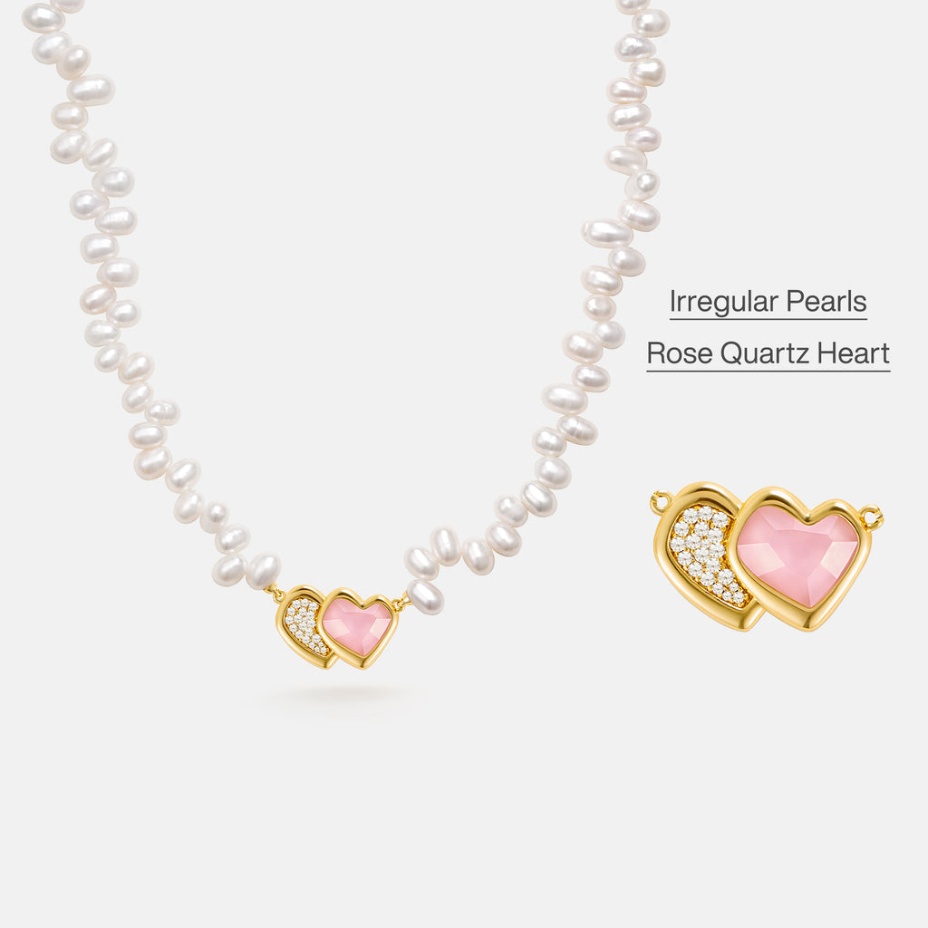 Blush Heart Rose Quartz Pearl Necklace