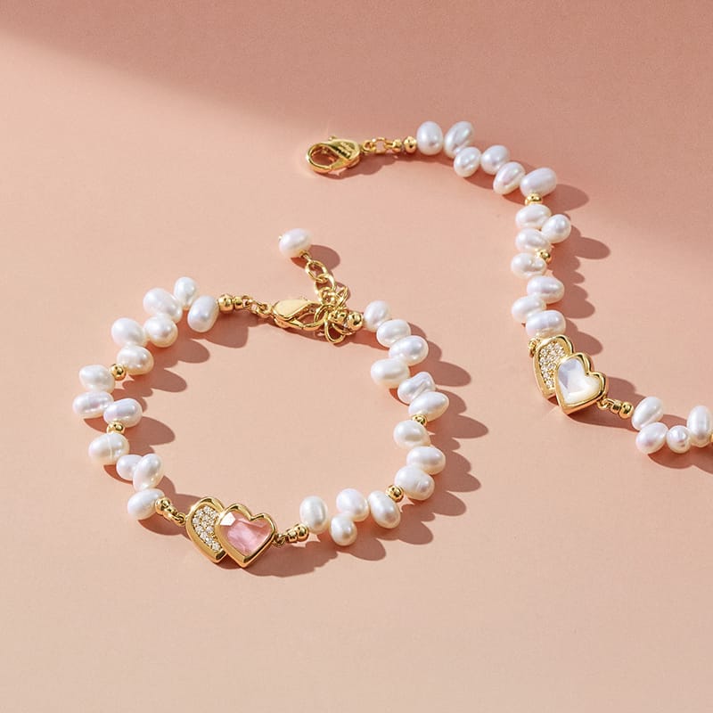 Blush Heart Irregular Pearl Bracelet AmberLollipop