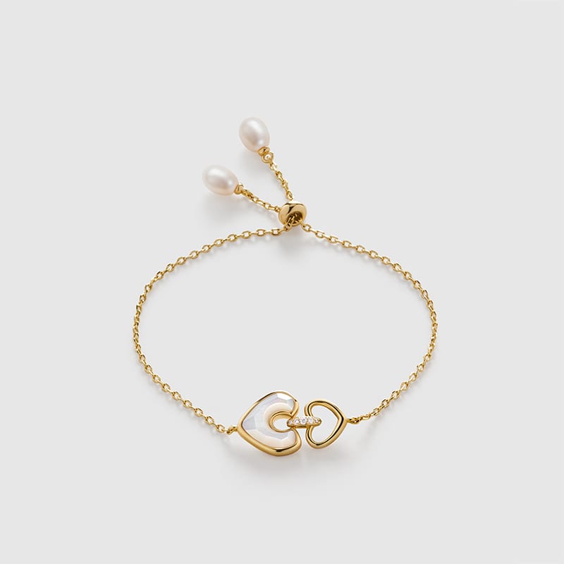 Blush Heart Mother of Pearl Adjustable Bracelet AmberLollipop