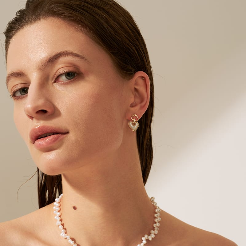 Blush Heart Mother of Pearl Drop Earrings AmberLollipop