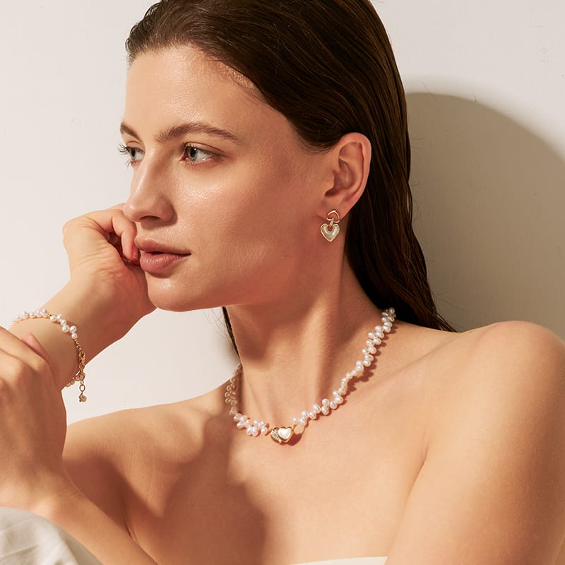 Blush Heart Mother of Pearl Drop Earrings AmberLollipop